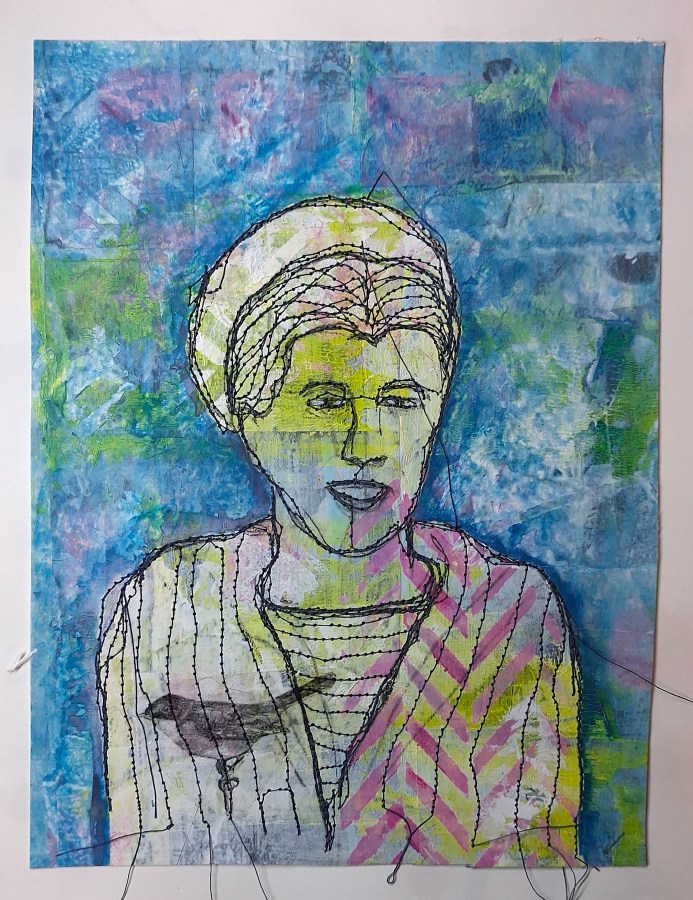 A mixed media painting of a young sailor.